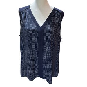 Talbots Navy Blue White Polka Dot V-Neck Sleeveless Blouse Top‎ Large#84